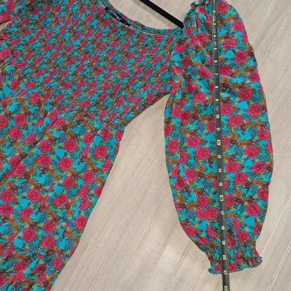 Subiki Smocked Floral Square Neckline Flowy Boho Teired Midi Maxi Long Dress - Picture 10 of 11